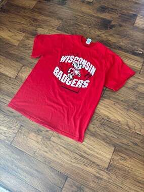 🔥 GREAT DEAL Vintage Wisconsin Badgers Spellout Tee Red L Delta Pro Weight 🦡